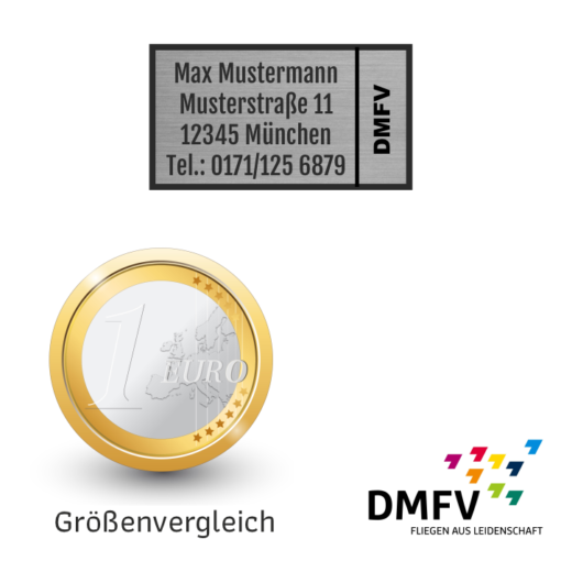 15 mm Modellflugschild mit Adressdruck (4 Zeilen)