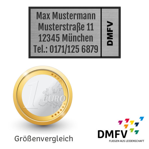 20 mm Modellflugschild mit Adressdruck (5 Zeilen)